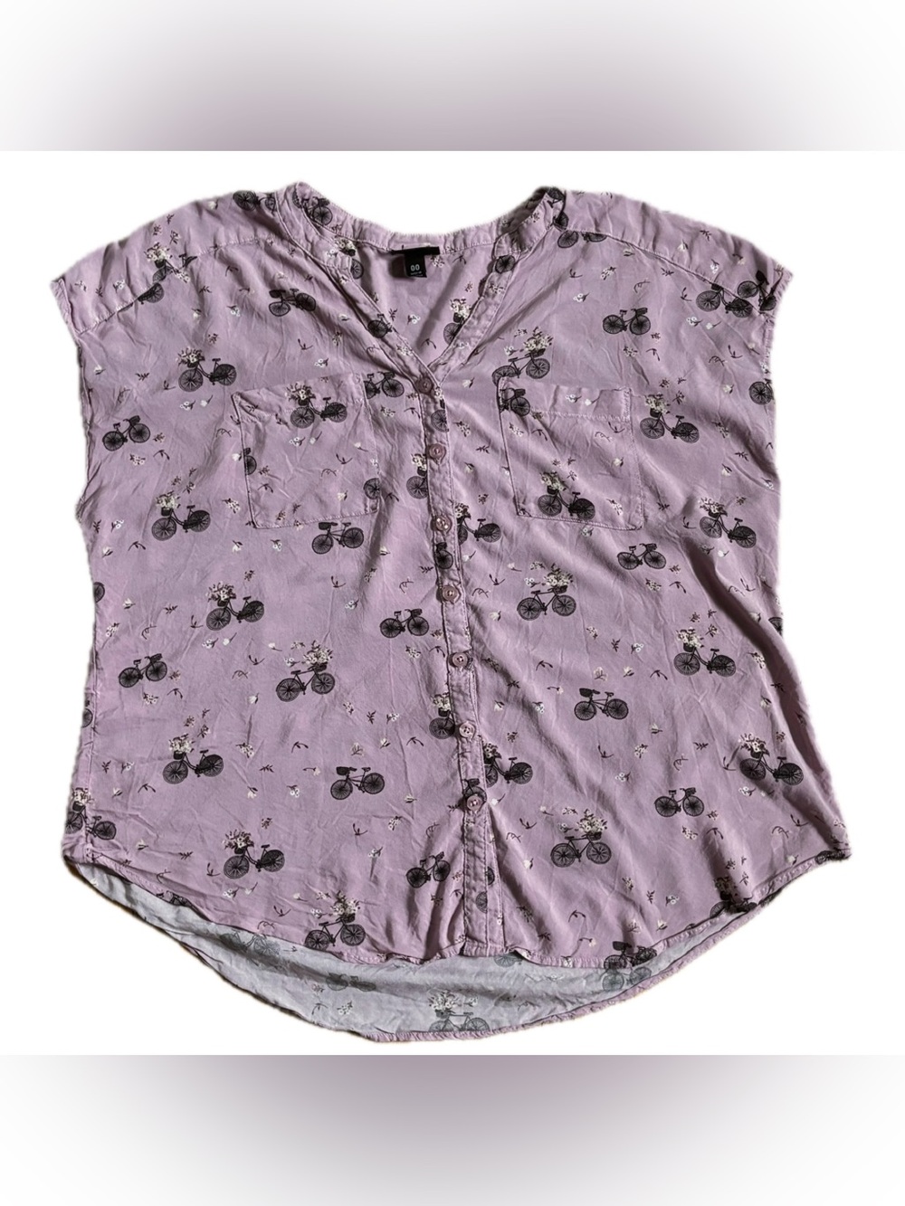 Torrid Light Purple Bicycle Print Shirt Size 00 M L Button Front Loose Fit Twee